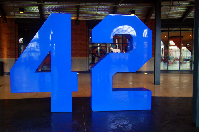 The only clear shot I got of the "42" when I visited CitiField (Note Steve sitting in the "2")