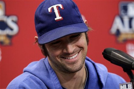 Photo of CJ Wilson in a happier time (Thursday) lifted and used without permisison.  (AP Photo/Tony Gutierrez)
