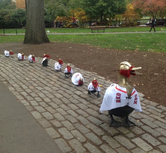 Took this photo yesterday. Even Mrs. Mallard and her ducklings have Red Sox fever!